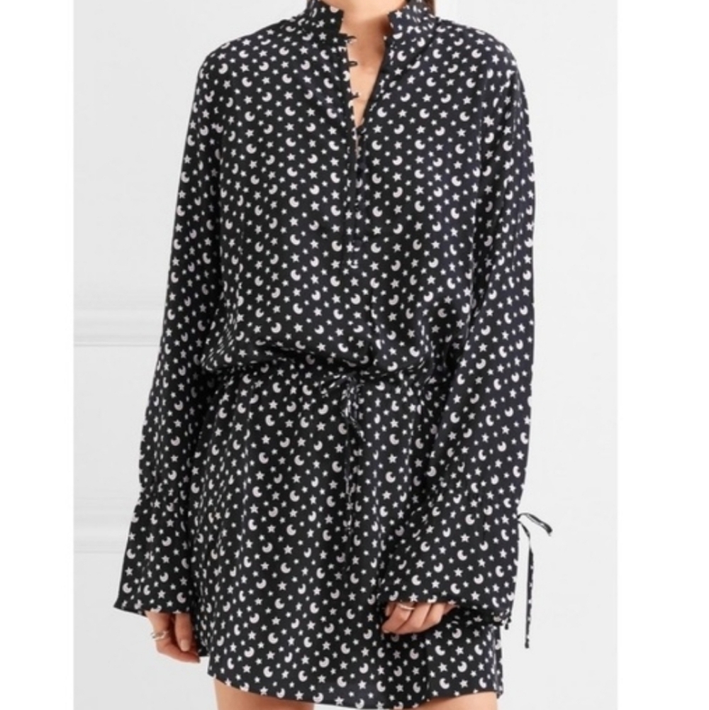 Equipment Femme Silk Navy Blue, Pink and White Patterned Mini Dress